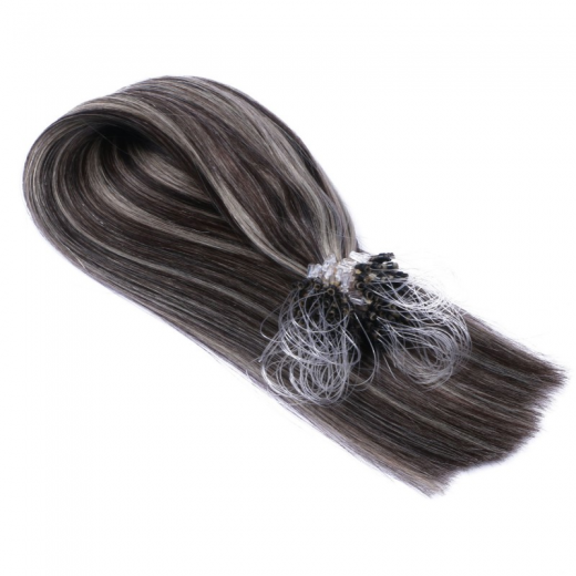 25 x Micro Ring / Loop - 1b/Grey Gestrhnt - Hair Extensions 100% Echthaar - NOVON EXTENTIONS