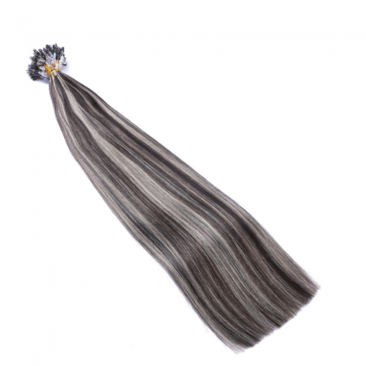25 x Micro Ring / Loop - 1b/Grey Gestrhnt - Hair Extensions 100% Echthaar - NOVON EXTENTIONS