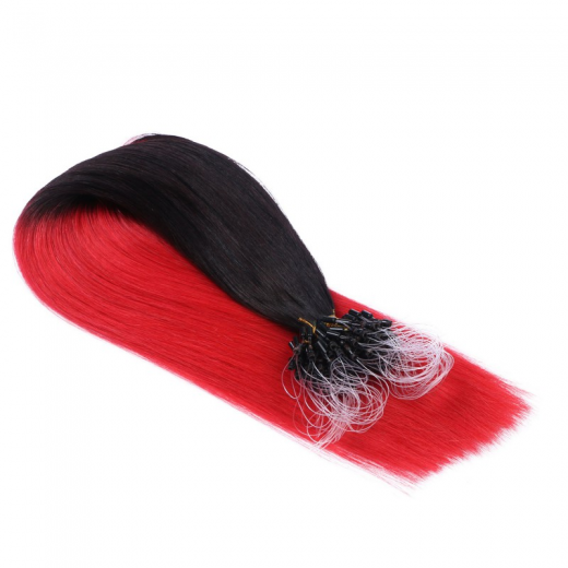 25 x Micro Ring / Loop - 1B/Red Ombre - Hair Extensions 100% Echthaar - NOVON EXTENTIONS
