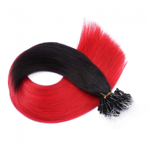 25 x Micro Ring / Loop - 1B/Red Ombre - Hair Extensions 100% Echthaar - NOVON EXTENTIONS