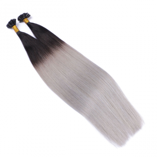 25 x Keratin Bonding Hair Extensions - 1b/Silver Ombre - 100% Echthaar - NOVON EXTENTIONS