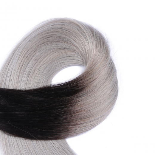 25 x Keratin Bonding Hair Extensions - 1b/Silver Ombre - 100% Echthaar - NOVON EXTENTIONS
