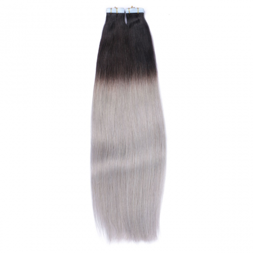 10 x Tape In - 1b/Silver Ombre - Hair Extensions - 2,5g - NOVON EXTENTIONS