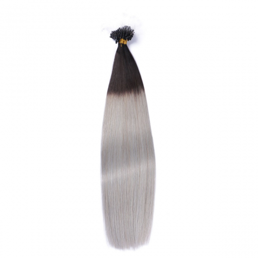 25 x Micro Ring / Loop - 1b/Silver Ombre - Hair Extensions 100% Echthaar - NOVON EXTENTIONS