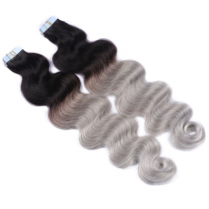 10 x Tape In - 1b/Silver Ombre - GEWELLT Hair Extensions...